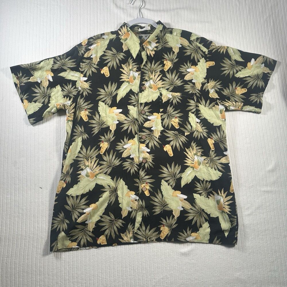 Mens Black Tropical RON CHERESKIN Hawaiian Shirt Size Xl
